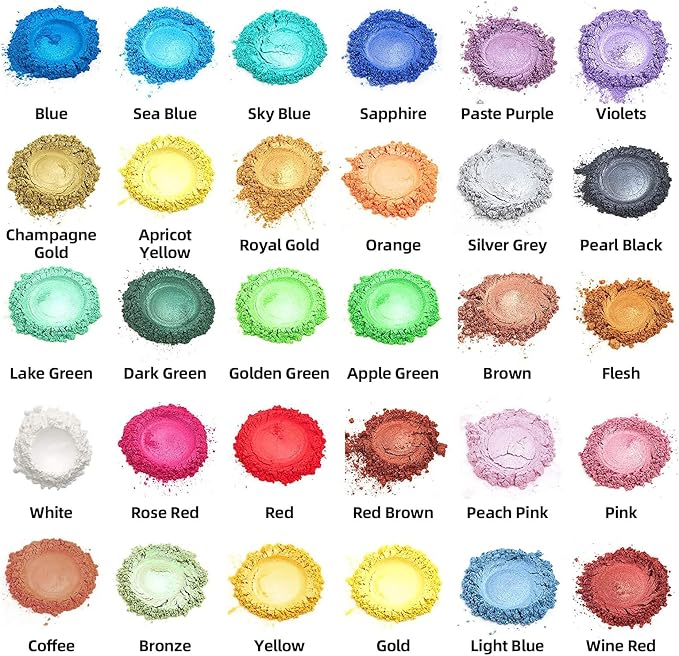 Natural Cosmetic Grade Shimmer Mica Powder,30 Color Resin Pigment | Mica Powder for Epoxy Resin/Bath Bombs/Candle/Soap/Lip Gloss/Slime. Candle Dye,Soap Making Dye,Resin dye. (30 Bottle)