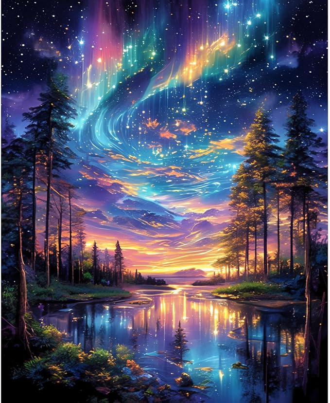 Starry Night Paint by Numbers Kit for Adults Beginner Tree Acrylic Painting Kit Adult Paint by Number Kits on Canvas DIY Painting for Beginners Art by Numbers for Gifts Home Wall Decor 16x20 Inch