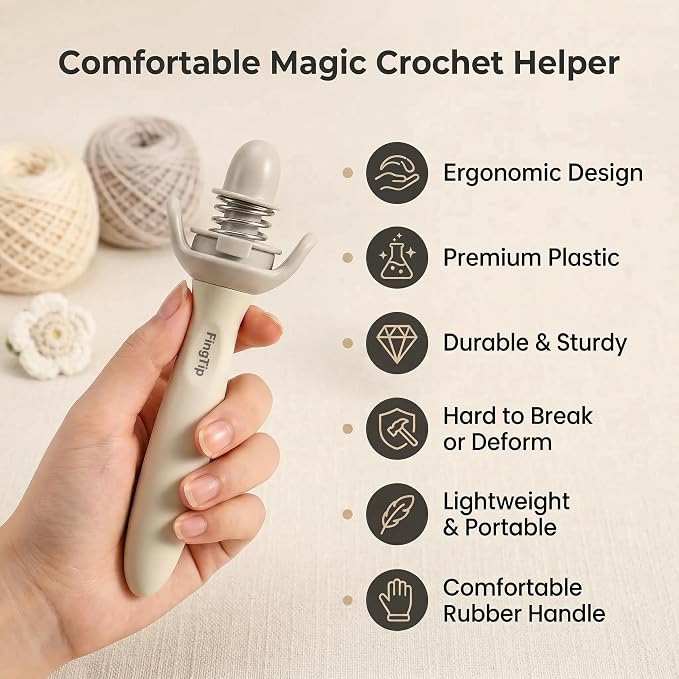 FingTip Crochet Tension Tool Kits for Beginner, Ergonomic Yarn Guide Holder, Comfort Grip Handle for Left & Right Hander, Portable Crochet Accessories Gifts for Crocheters & Knitters