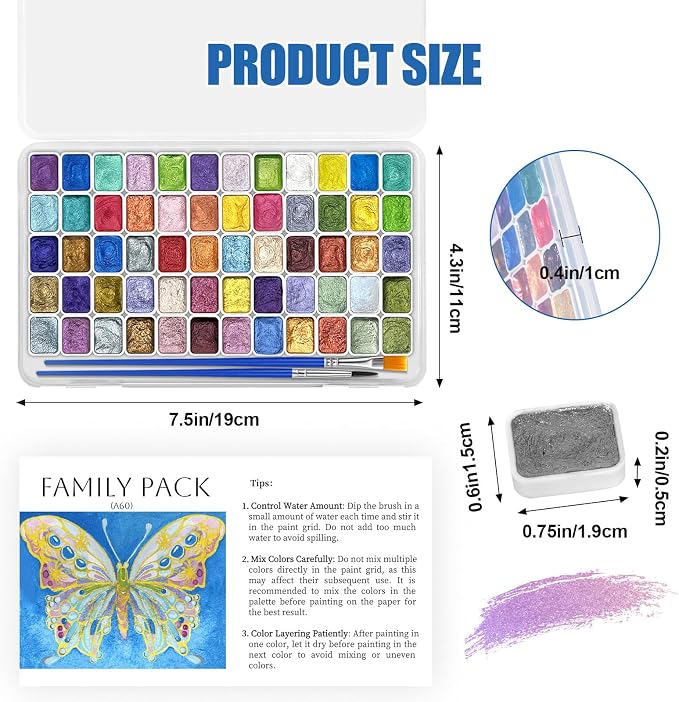 CraftyManor Mini Forestry Shifting Watercolor Painting Set, 60 Color Shifting Watercolor Paint Sets, Shimmer Metallic Watercolor Paints Set, Glitter Watercolor Paint, Solid, Fantasy Forest Style