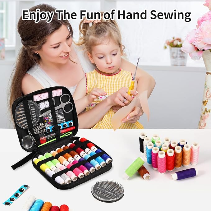 Marcoon Sewing Kit for Adults, Portable Needle & Thread Repair Kit | Basic Sewing Supplies & Accessories Set, Beginner‑Friendly for Travel Emergency Home College Dorm Essentials (Black, S)
