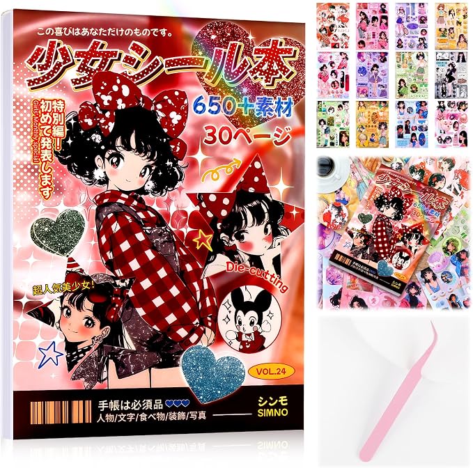 Tmtains 30 Sheets Japanese Manga Style Sticker Book 650+Pcs Heisei Retro Cute Theme Books Style Korean Sticker Aesthetic Japanese Stickers Book for Adults Scrapbooking Notebook Supplies (Girl Journal)