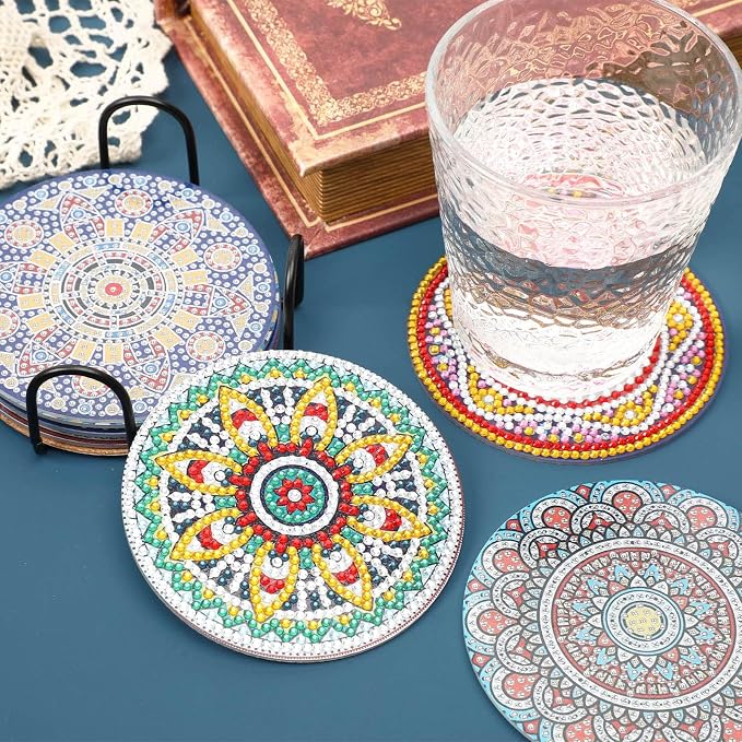 UPINS 8Pcs Mandala Diamond Art Painting Art Coasters Kits with Holder | Diamond Art Non Slip Coaster Kits,DIY with Holder crafts for Adults,Diamond Art Painting Kits Supplies for Christmas Gift