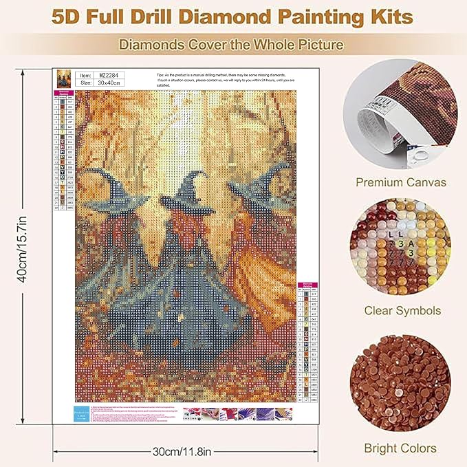 XUCNWL Halloween Diamond Art Kits for Adults,Forest Witch Diamond Painting