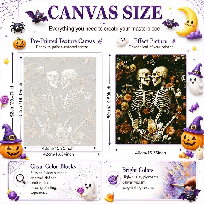 TELMOXA Skull Paint by Numbers Kit for Adults, 16x16 in | Skull Paint by Numbers, Acrylic Oil Painting, Colored Canvas, Painting Kit, DIY Craft Kits, Gifts, Home Wall Decor