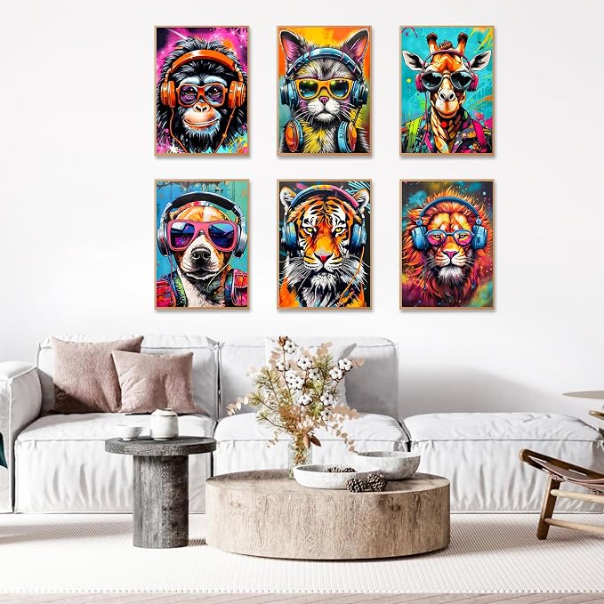 Okarina 6 Pack Paint by Numbers Kit for Adults & Beginners, Animals Designs | Paint by Number Kits on Canvas without Frame, 10x14 Inch, DIY Painting Kit for Home Wall Decor, Gifts for Women & Men