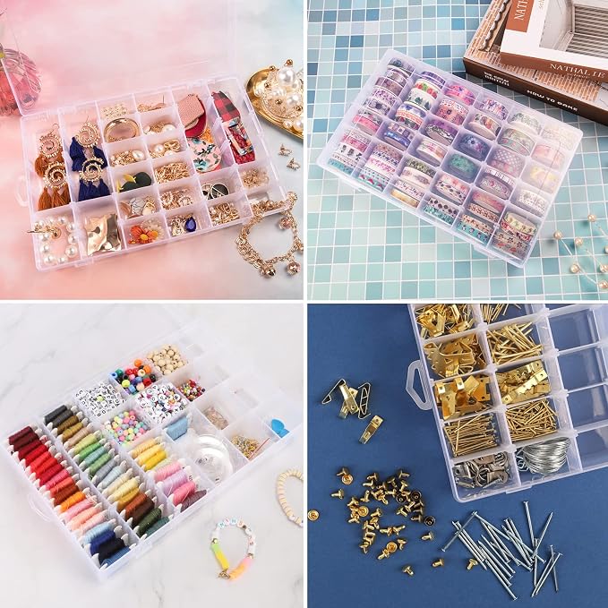 Bead Organizer Storage 36 Grid Jewelry Tackle Craft Box Adjustable Dividers | Clear Plastic, Adjustable Dividers, for Beads Nails Jewelry Crafts Fishing Tackle and Small-Item Organization