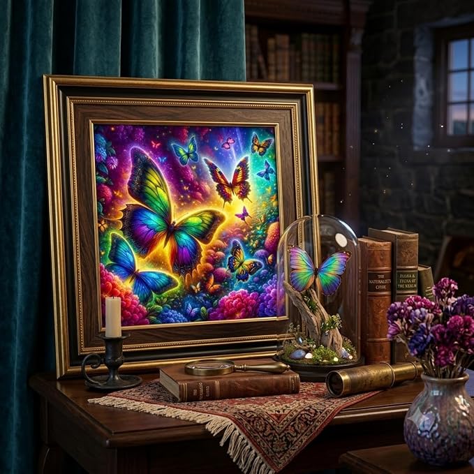 5D Rainbow Butterfly Diamond Art kits for Adults Beginners 13.8x13.8 Inch | Colorful Flower Landscape Diamond Painting Kit, DIY Full Round Drill Paint by Diamonds Dot Gem Art for Adult, Home Wall Decor