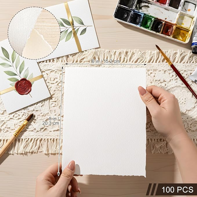 100 Sheets Deckled Edge Paper 8.5 x 11 in, 160 GSM Handmade Paper