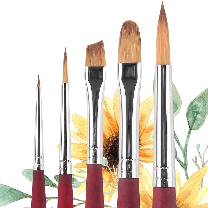 Princeton Velvetouch Series 3950 - 5pc Professional Paint Brushes for Acrylic Painting - Oil, Watercolor & Acrylic Paint Brushes Set - Spotter 5/0, Angle Shader ¼”, Round 8, Filbert 8, Round 2 | 4pc Watercolor Brushes Professional Soft Synthetic Squirr...