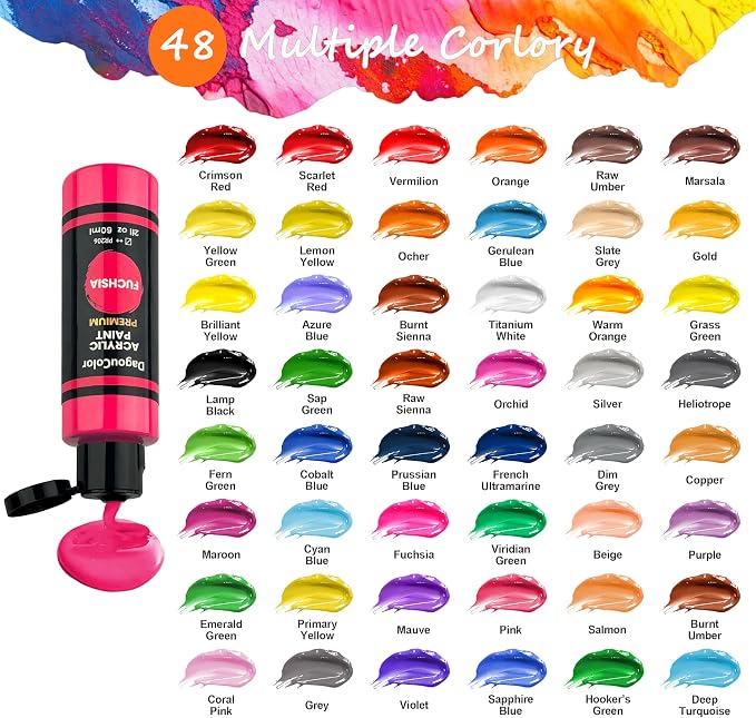 Acrylic Paints Set, 60ml Art Craft Paint Bottles - 48 Colors Set