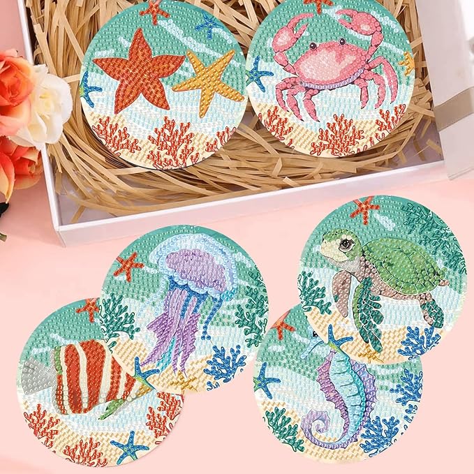 mrpwnle 8 Pack Diamond Art Coasters Kits - Ocean Diamond Painting Coasters