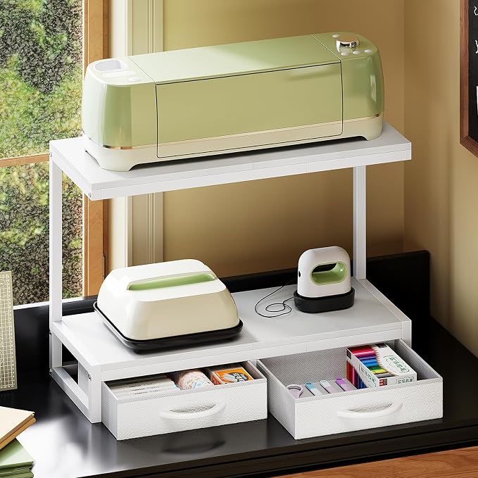 VENNQD Stand Compatible with Cricut Maker and Cricut Explore Air Series Stand Legs for 2 Cricut Machines Fully Open 2 Tier Desktop Craft Accessories Storage Organizer (White)