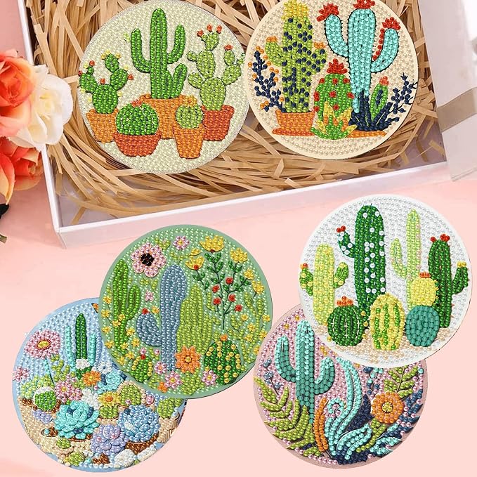 mrpwnle 8 Pcs Diamond Art Coasters Kits, Cactus Diamond Painting Coasters