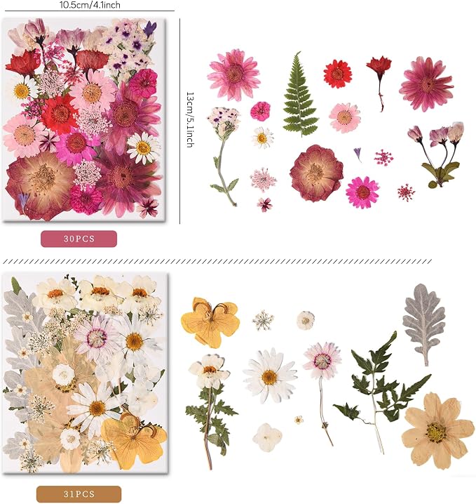 110 PCS Pressed Flowers for Resin Molds, Colorful-e | Real Dried Flower Leaves for Crafts DIY Jewelry Making Dry Flowers for Scrapbooking Soap Candles Making Nails Décor