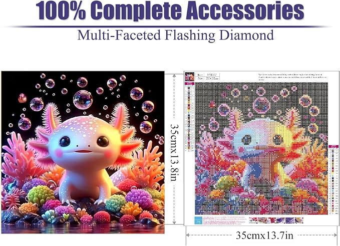 Cute Axolotl Diamond Art Kits for Adults,Diamond Painting Kits 14X14In