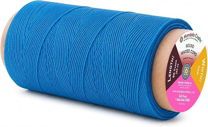Mandala Crafts 50M 1mm Turquoise Round Waxed Thread for Leather Sewing