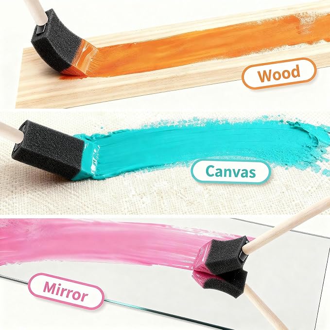 12 Pcs Foam Paint Brushes Set, 1" & 1.5", for Painting, Staining, Varnish