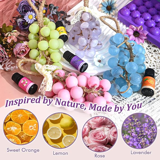 Soap Making Kit, DIY Grape Soap Craft Kits for Adults, Make Your Own Soap with Shea Butter Glycerin Melt and Pour Base, Silicone Molds, Dried Flowers, DIY Craft for Beginners Gift for Women