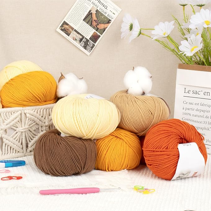 Katech 20 Skeins Cotton Yarn for Crocheting-Crochet Yarn Set-(Color E) | 55% Cotton 45% Acrylic#3 DK (Light)-Super Soft Milk Cotton Yarn-Great Crochet and Knitting Starter Kit for Colorful Craft