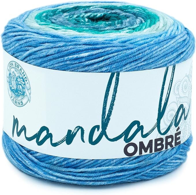 Lion Brand Yarn, Mandala Ombré Yarn, Mantra, Blue Multicolor, 1 Pack | Variegated Yarn for Crochet, Knit, Crafts, Soft, Acrylic Fiber for Blankets, Worsted Weight Sweaters, Colorful Shawls