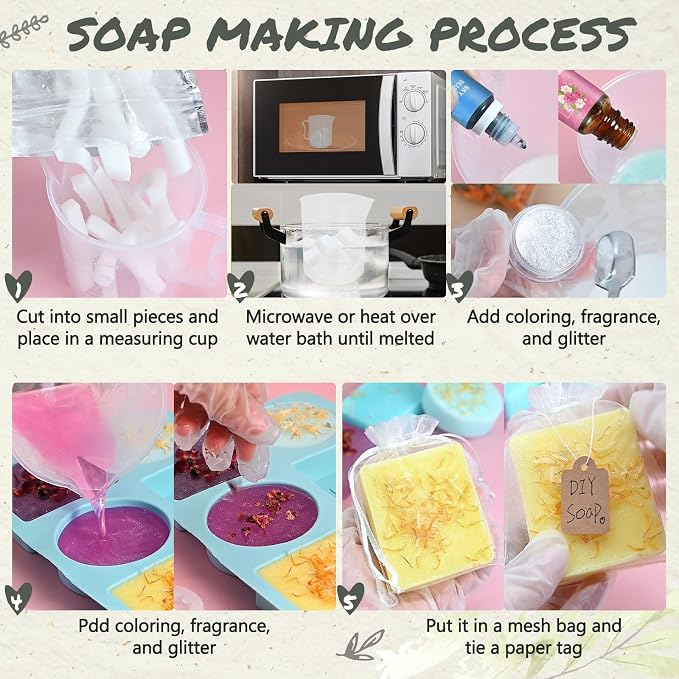 Jcoos DIY Soap Making Kit, Soap Making Kit for Adults Girls, Make Your Own Soap Making Supplies, Shea Butter Glycerin Base, Mold, Dried Flowers, Dye, DIY Scents Crafts, Valentine's Day Gifts