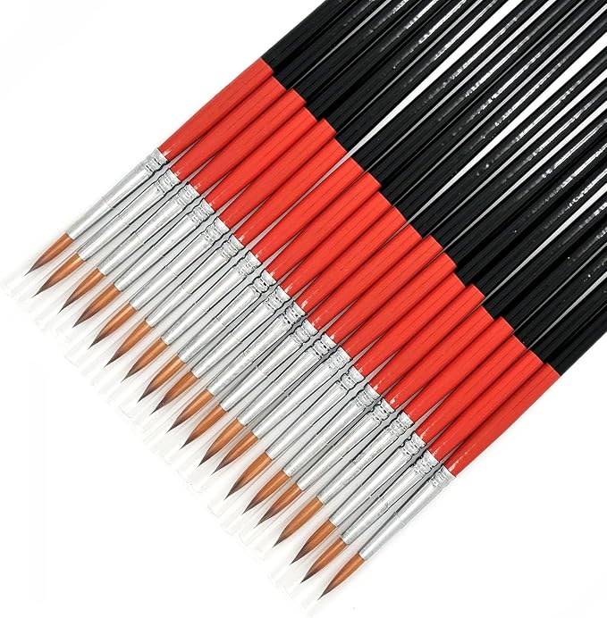 Size #2 Pointed Round Paint Brush Set of 20, Premium Taklon Synthetic Hair | No Shedding Bristles for Acrylic Watercolor Oil Gouache Tempera Enamel Ink Painting for Students, Professionals & Artists
