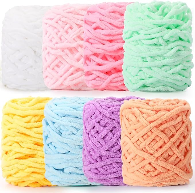 Buryeah 8 Pack Chunky Chenille Yarn for Crocheting, Sweet Color