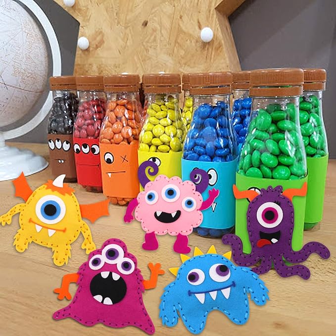 CiyvoLyeen Kids Sewing Kit Crafts – Little Monsters Felt Plush DIY Craft Adopt A Monster Educational Sewing Set for Kids Beginner Craft Kit Set of 8