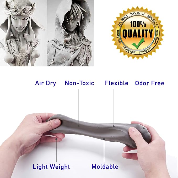 1.1lb Moldable Cosplay Foam Clay (Grey) – High Density for Intricate Designs | Air Dries to Perfection for Cutting with a Knife or Rotary Tool, Sanding or Shaping