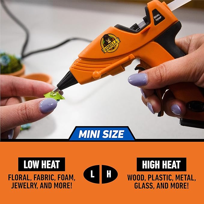 Gorilla Hot Glue Gun, Dual Temp, Mini Size, Easy Squeeze Trigger