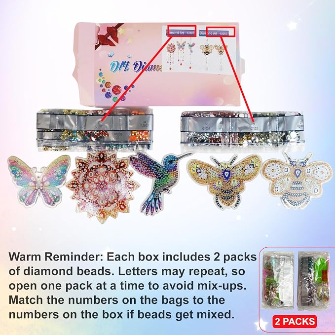 5Pcs Diamond art Kits for Kids/Adults, Crafts for Kids Ages 8-12, DIY Diamond Painting art Wind Chimes Crystal Window Suncatcher Craft, Birthday Gifts for 7 8 9 10 11 Year Old Girls, Home Garden Decor