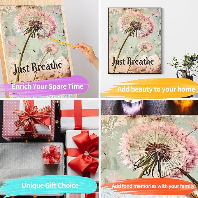 pchmcu Dandelion Paint by Numbers Kits for Adults,Just Breathe Paint by Number for Adults Beginner, Paint by Numbers Kits on Canvas Without Frame for Home Wall Decor 16x20inch