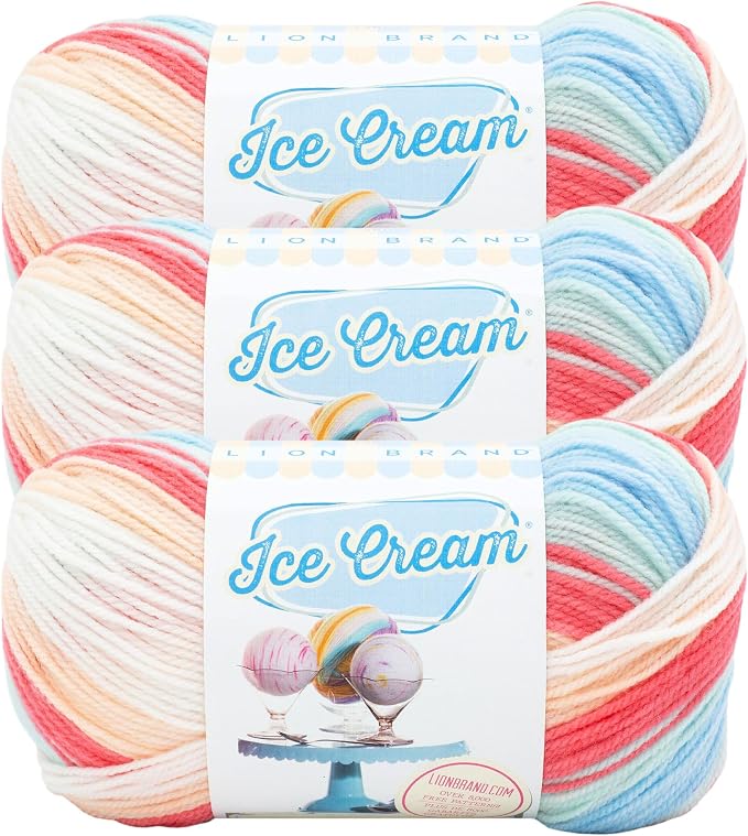 Lion Brand Yarn, Ice Cream Crochet Yarn, Twinberry Cheesecake, 3 Pack