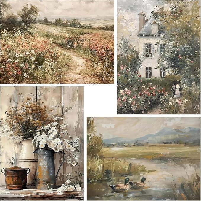 4 Pack Flower Paint by Numbers Kit for Adults,Color By Numbers for Adults | Scenery and Flower Decor Painting by Number On Canvas, Paint Number Artist Funny Without Frame DIY, Home Wall Decor, 12x16in