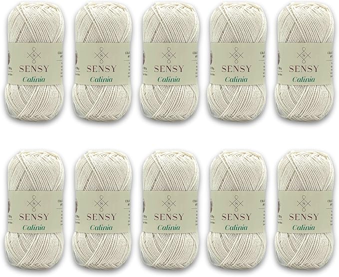 S Sensy Calinia-Mercerized Giza Cotton #2 Fine Yarn 10 Pack White 131 Yards