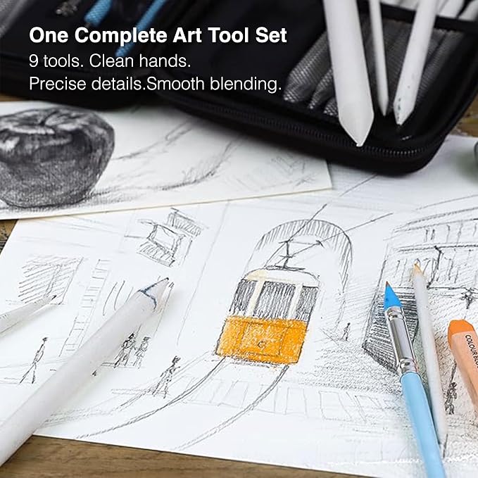 COLOUR BLOCK 30pcs Sketching Tool Set with Soft Pastels Drawing Art Blenders, Blending Stumps, Tortillions, Sandpaper, Sketch Pencil Extender, Rubber Pens