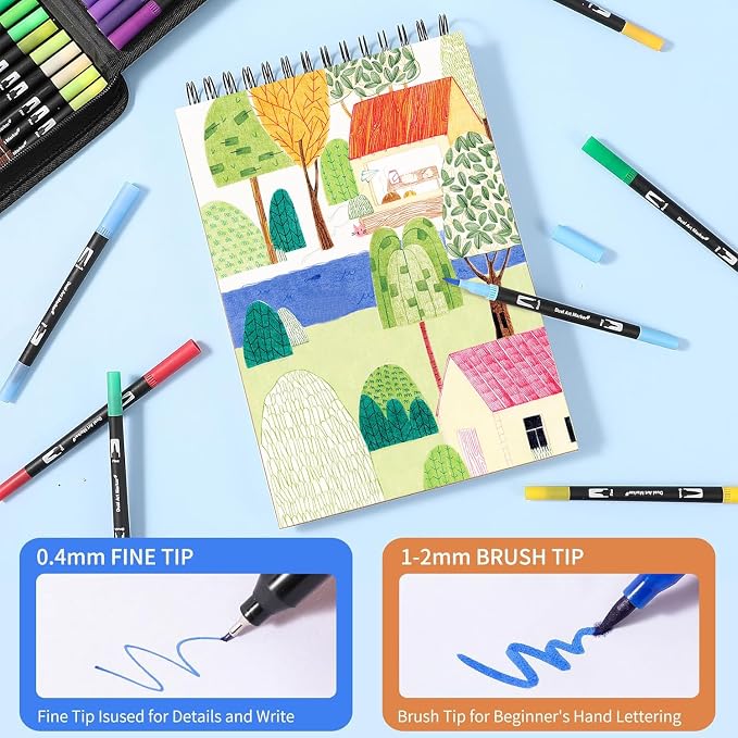168 Colors Dual Tip Watercolor Markers Pens for School Supplies-Brush&Fine | Coloring Markers No Bleeding for Adult Coloring Books Calligraphy Card Making Sketching Journaling Note Taking Planner Travel