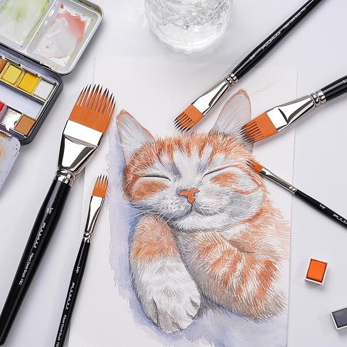 Fuumuui 5-PC Grainer Brush Set for Wood Grain, Fur & Grass Textures Professional Filbert Paint Brush Comb for Acrylic, Watercolor, Oil Painting Artist & Beginner Friendly
