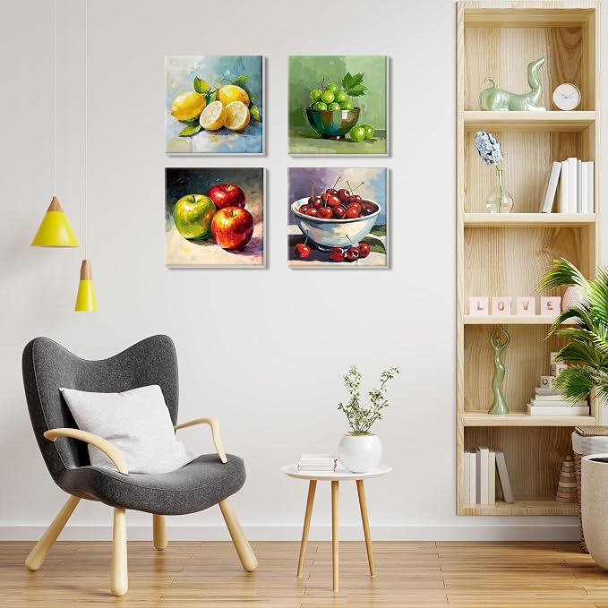 Ycydilirab 4 Pack Fruit Paint by Numbers Kit for Adults with Framed Wooden Easel - Fruit Adult Paint by Number,Paint by Number Canvas for Adults Gifts Home Wall Decor 8×8 inch