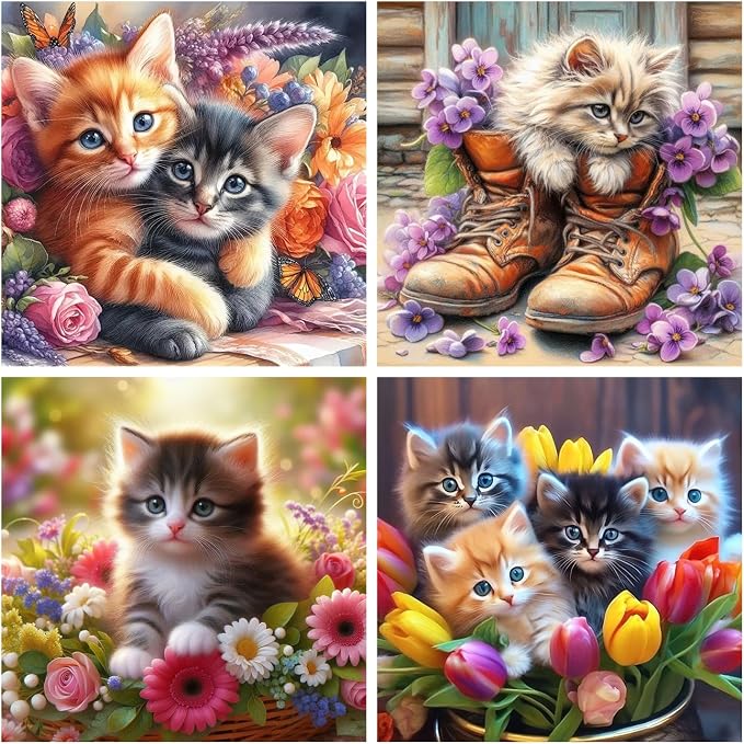 4 Pack Cat Diamond Art Kits for Adults 12 x 12inch