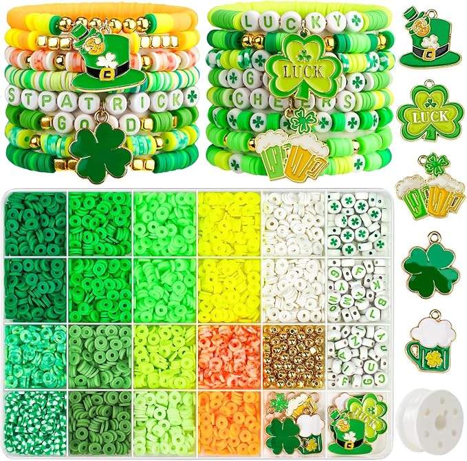 Gionlion 3000 Pcs St Patricks Day Accessories, St Patricks Day Green Clay Beads for Bracelets for Women, Friendship Bracelet Kit with Beads for Gifts