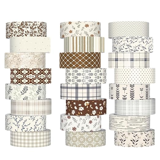 Gueevin 24 Rolls Floral Washi Tapes Set Scrapbook Supplies, Neutral | 15 mm Watercolor Flower Washi Tapes, Back to School DIY Craft Arts, Junk Journaling Planner Gift Wrapping Supplies