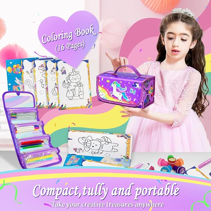 56 PCS Washable Scented Markers Set with Glitter Pencil Case, Kids Art Set
