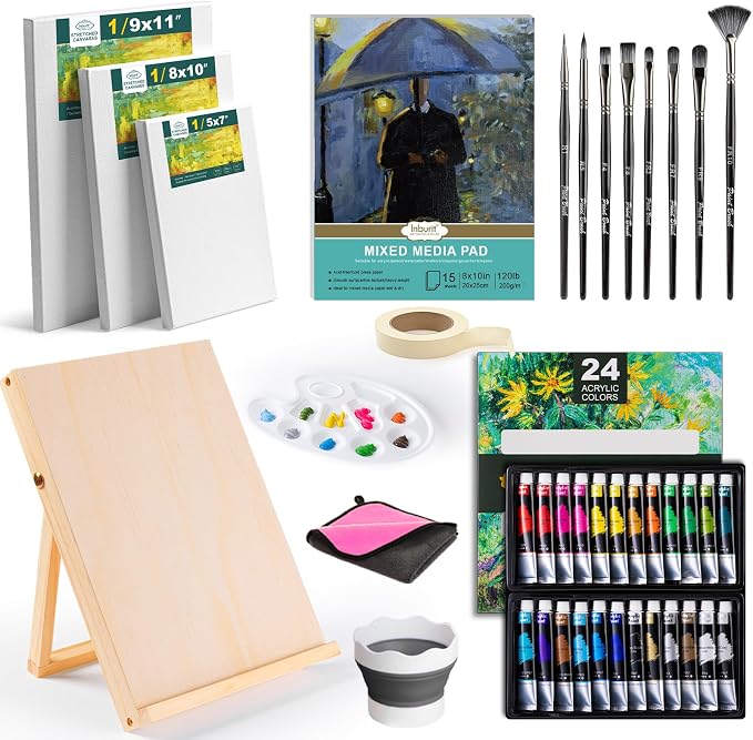 Inburit Acrylic Paint Set for Kids & Adults, Art Supplies Kit with Canvas