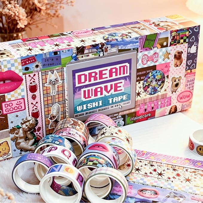 Washi Tape Set - 36 Rolls Retro-Futuristic Vaporwave Design Scrapbook Tape