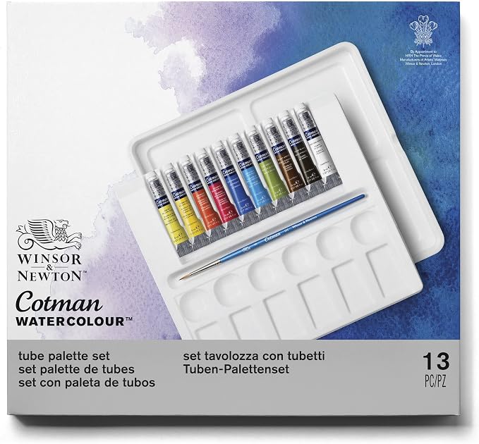 Winsor & Newton Cotman Watercolor Paint Set, 12 Colors Palette Set, 8ml (0.27-oz) Tubes w/ Brush | Introductory Watercolor made with Fine Art Pigments, Perfect for Beginners, Lightfast & Permanent, Good Tinting Strength
