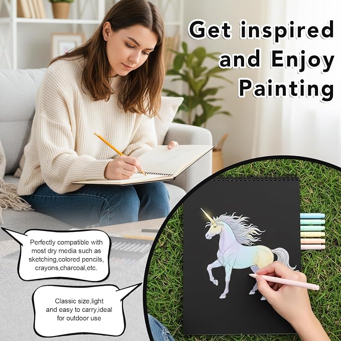 9 x 12In Sketch Book Set for Kids, 100 GSM Spiral Sketch Drawing Pad