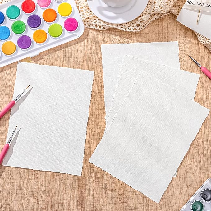 Prudiut Watercolor Paper 6 x 8 in, 50 Sheets, 160 GSM, Deckled Edge