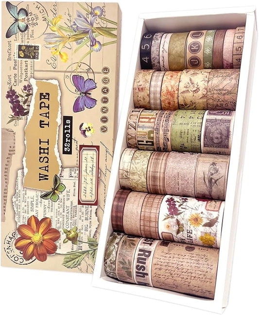 32 Rolls Vintage Rainbow Washi Tape Set Aesthetic Decorative scrapbook Tape